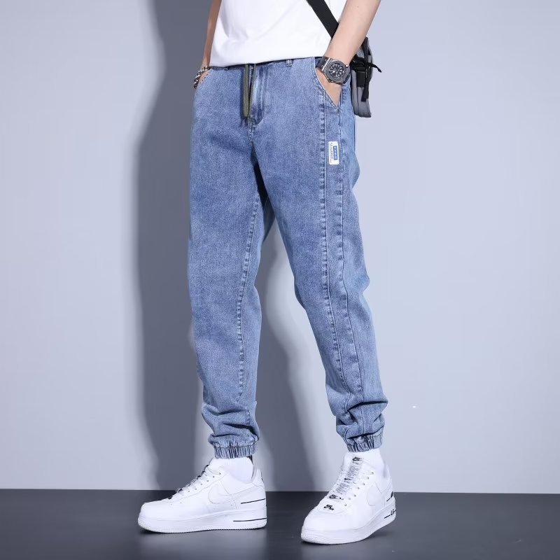 Youth Casual Harem Drawstring Elastic Elastic Beam Foot Type Men's Jeans