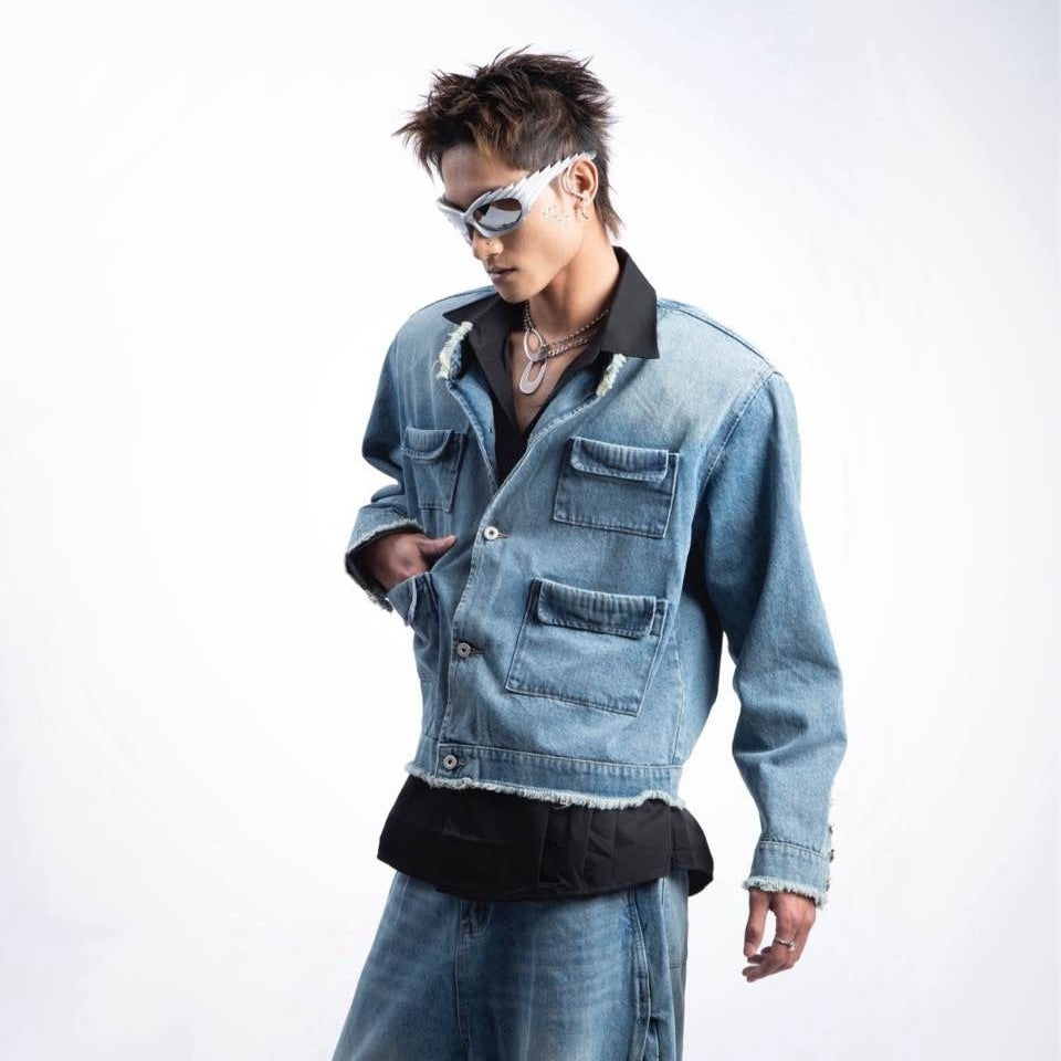 Men's American-style Retro Gradient Denim Coat