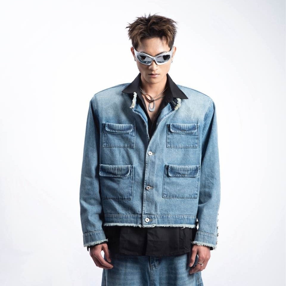 Men's American-style Retro Gradient Denim Coat