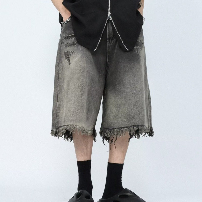 Mid-waist New Distressed Summer Zipper Washed Jeans