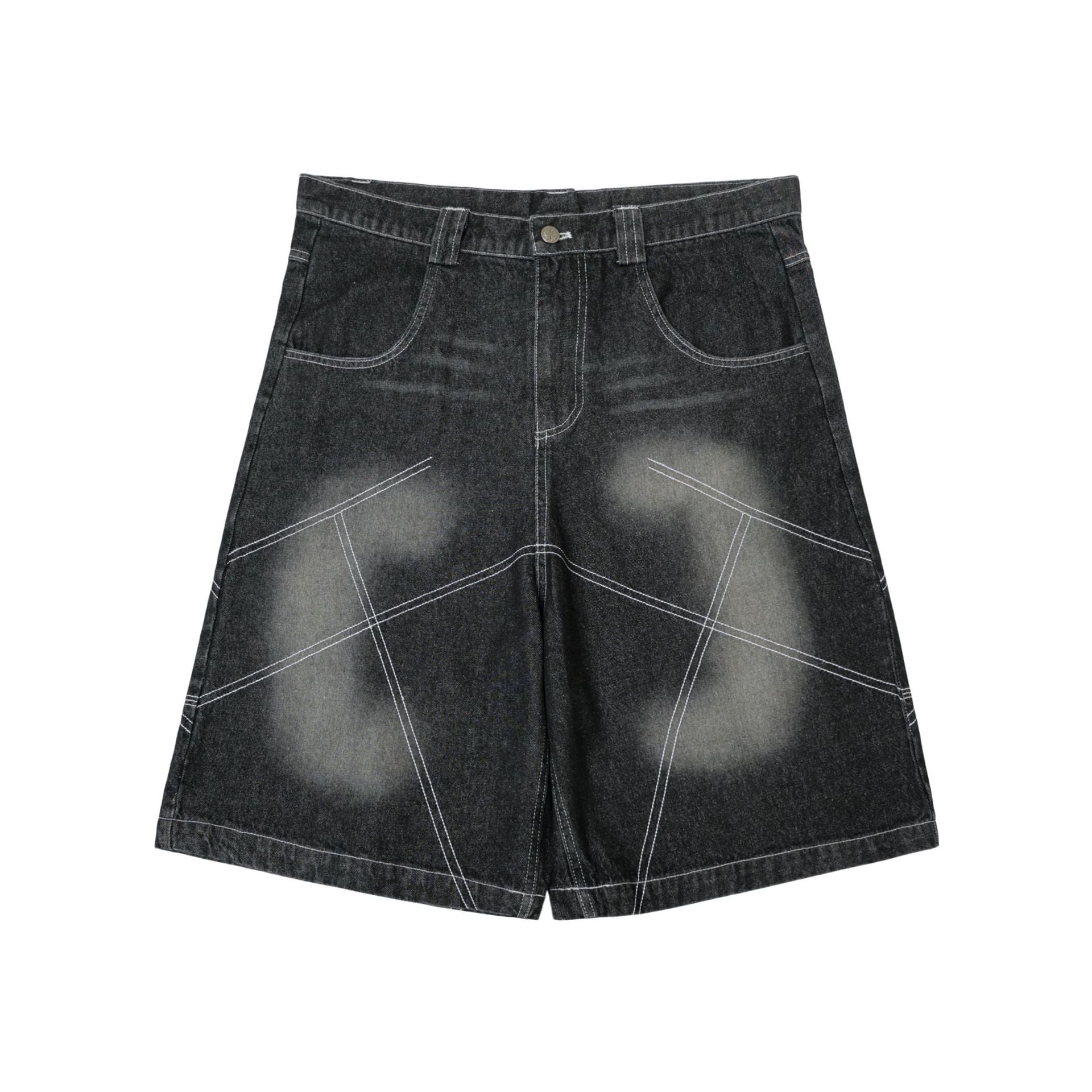 Men's Retro Distressed Washed Straight Loose Overknee Denim Shorts