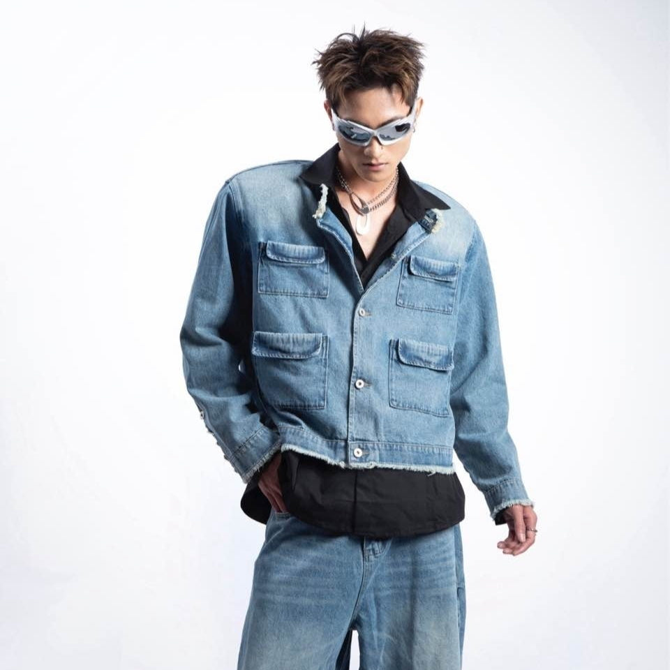 Men's American-style Retro Gradient Denim Coat